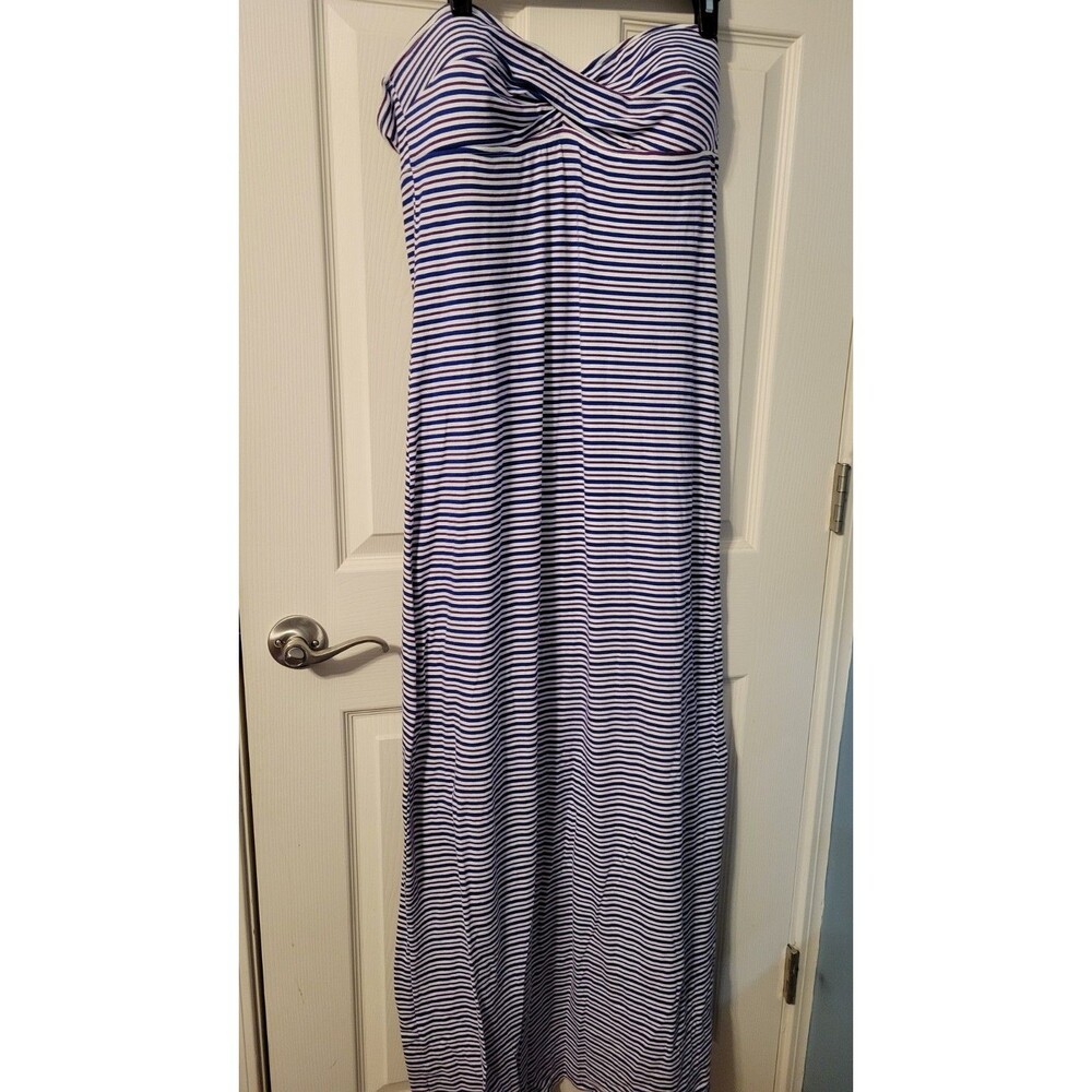 Tommy Bahama Women's Strapless Maxi Dress Size L Striped Nautical Jersey Knit